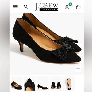 J. Crew Maisie Black Kitten Heels Crystal Glitter Bow NIB size 10
